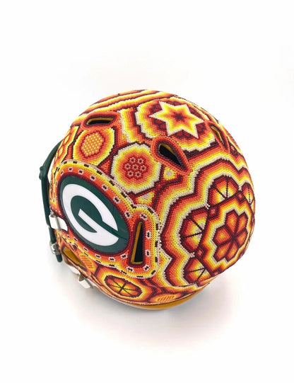 Mexoul NFL Helmet – Green Bay Packers – Full Size – Huichol Beaded Art – Ready to Ship