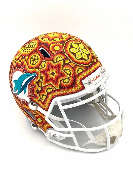 Mexoul NFL Helmet – Miami Dolphins – Full Size – Huichol Beaded Art – Ready to Ship