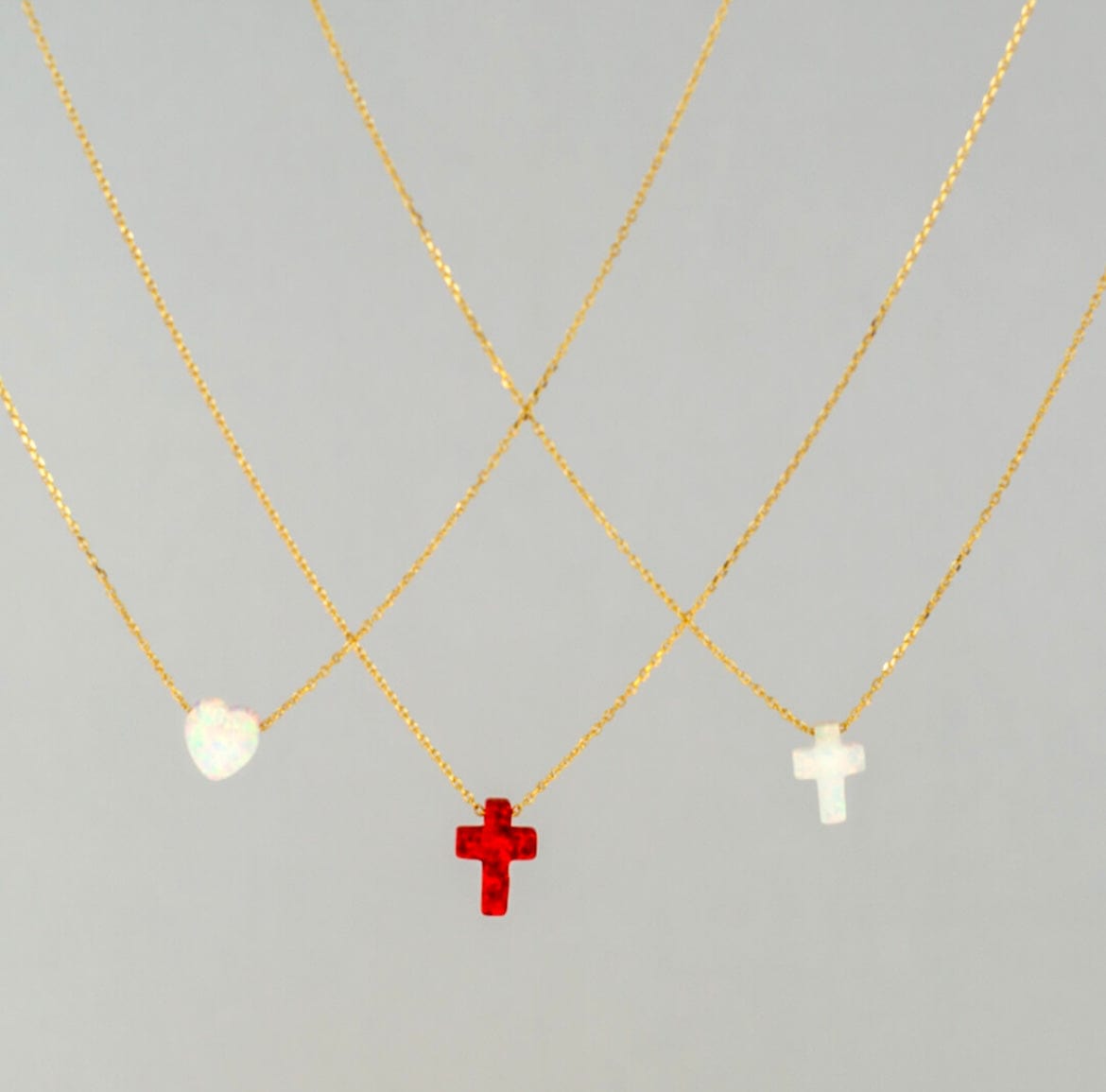 Mexoul Opal Cross or Heart necklace with 14K gold plated chain