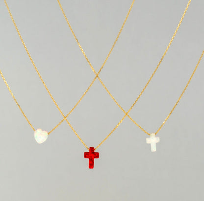 Mexoul Opal Cross or Heart necklace with 14K gold plated chain