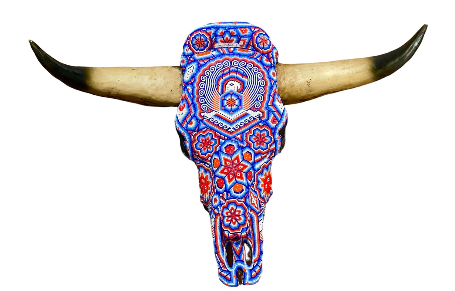 Mexoul RED BLUE EAGLE Huichol art ox head