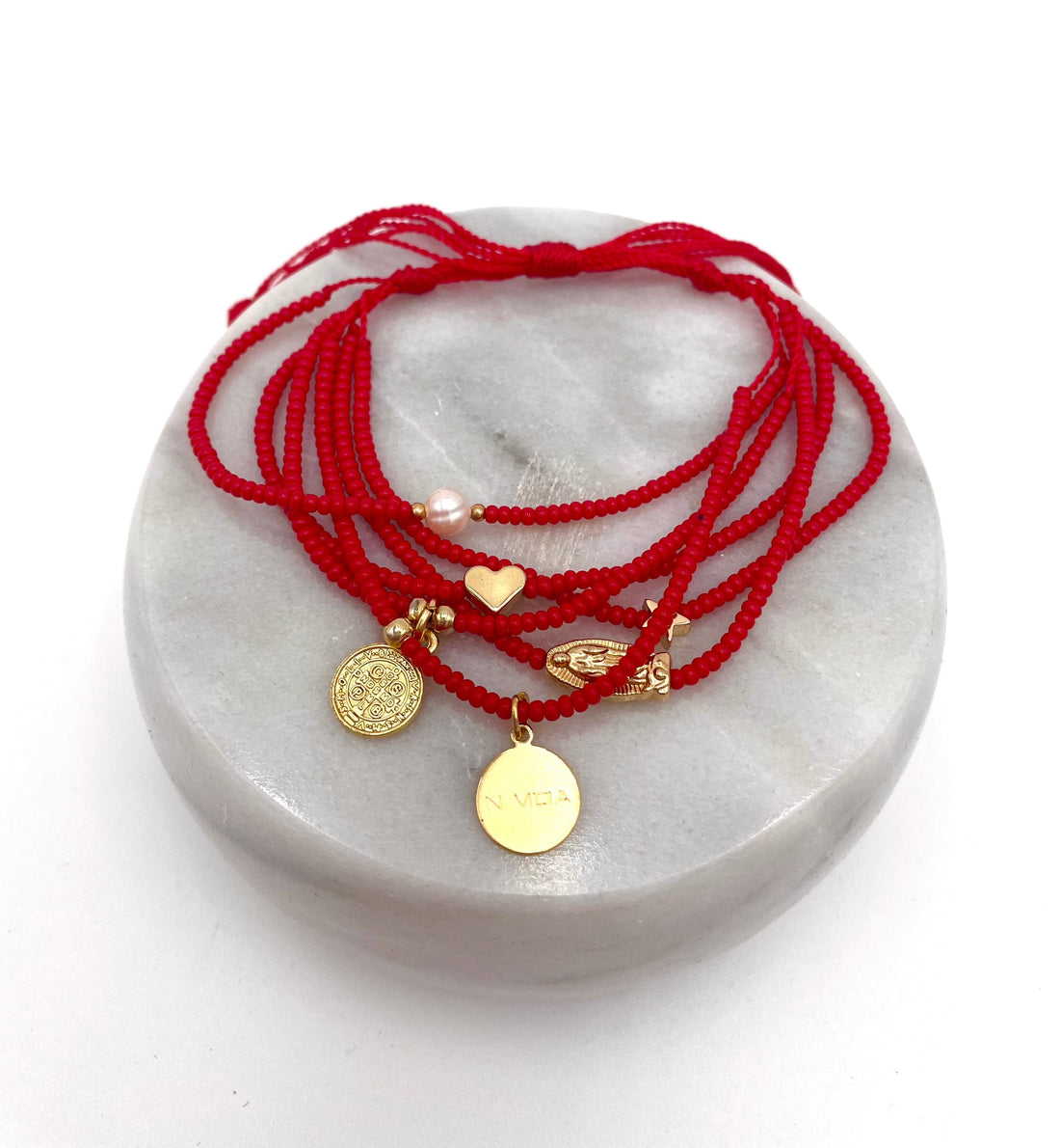 Mexoul Red Handmade beaded 7 stran bracelet