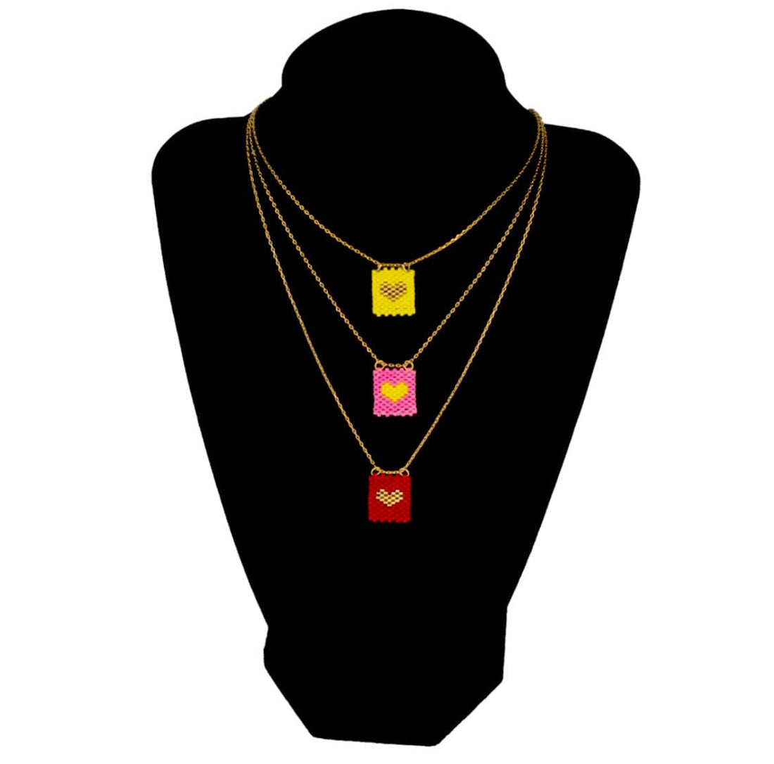 Mexoul Red mate Hand woven Miyuki Delica bead, Vertical Heart necklace