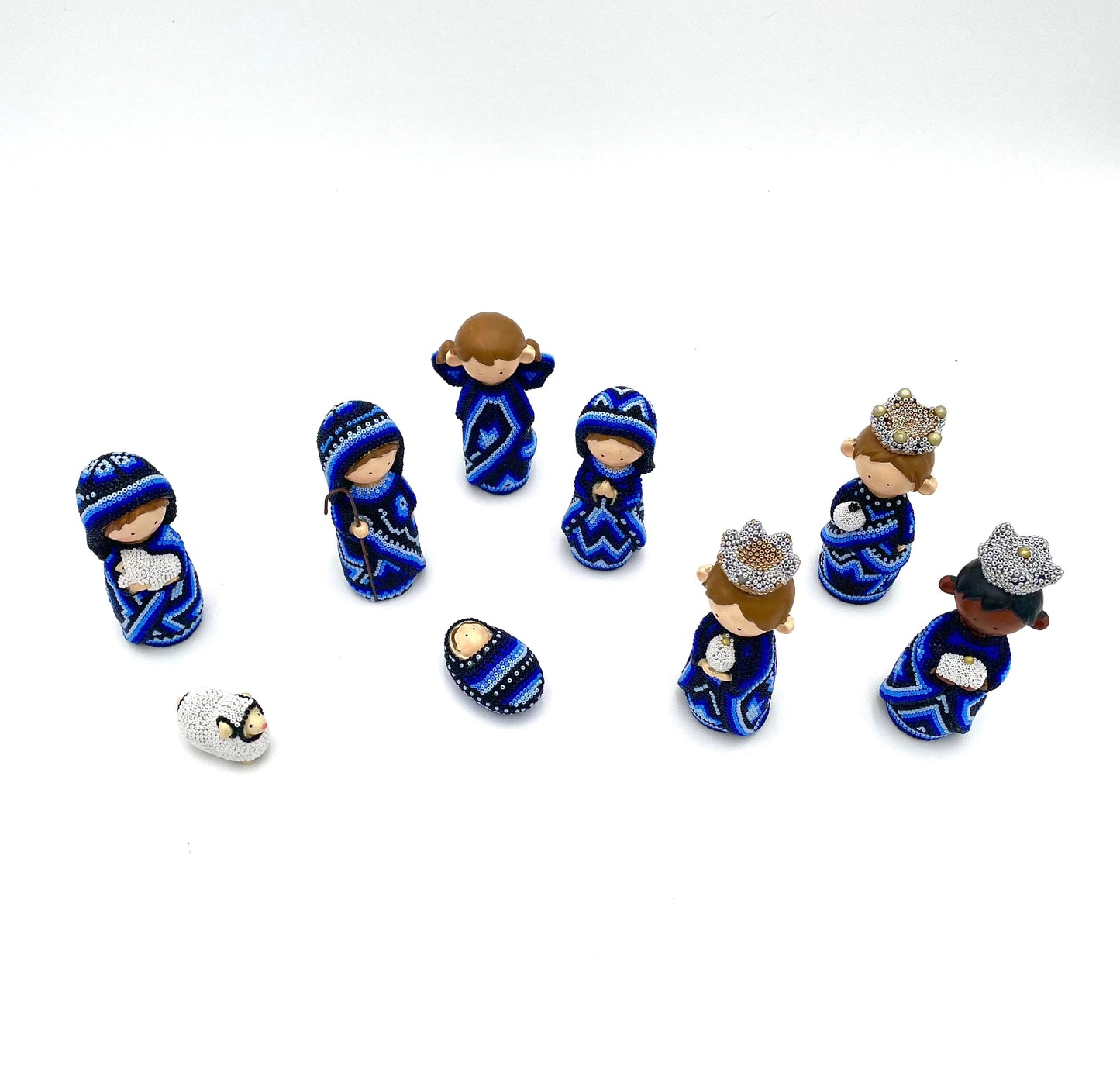 Mexoul Royal Blue Huichol art nativity set (9 PCS)