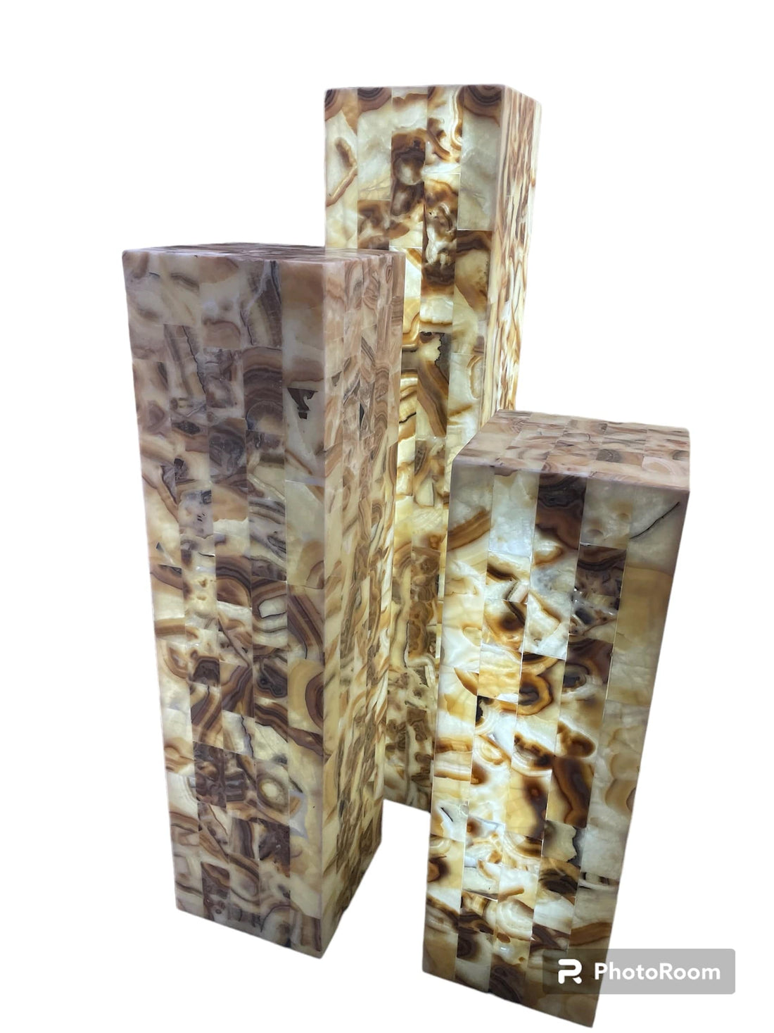 Mexoul Square Beige and Brown Splatter Onyx 3 Lamp set