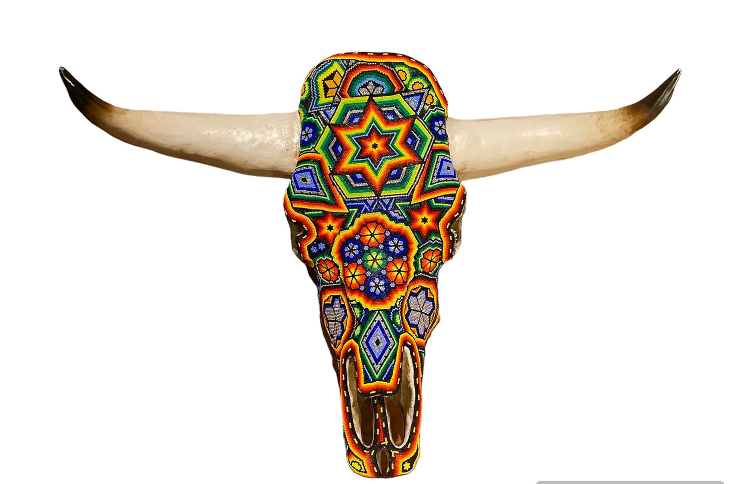Mexoul STAR &amp; FLOWERS Huichol art ox head