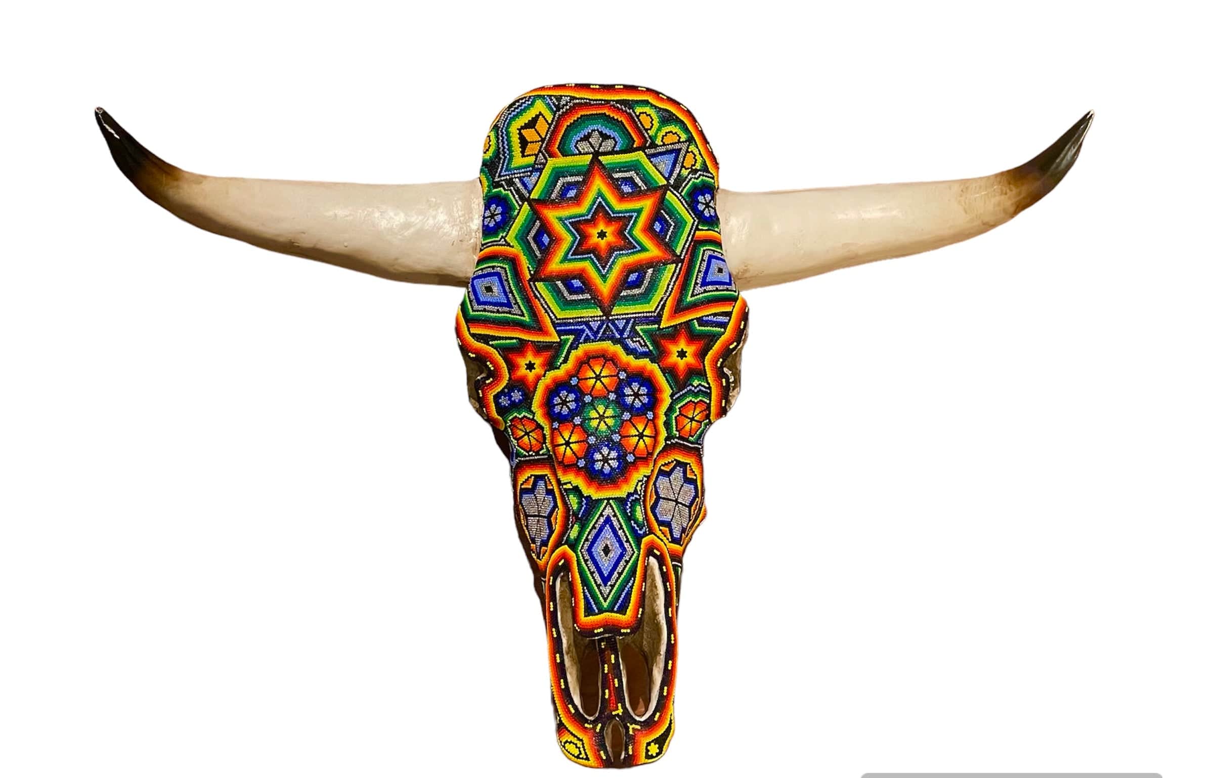 Mexoul STAR &amp; FLOWERS Huichol art ox head