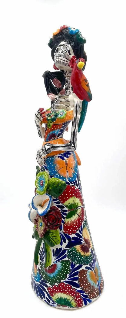 Mexoul Talavera Catrina - Colored Dress - Flowers Diadem - Parrot and Monkey