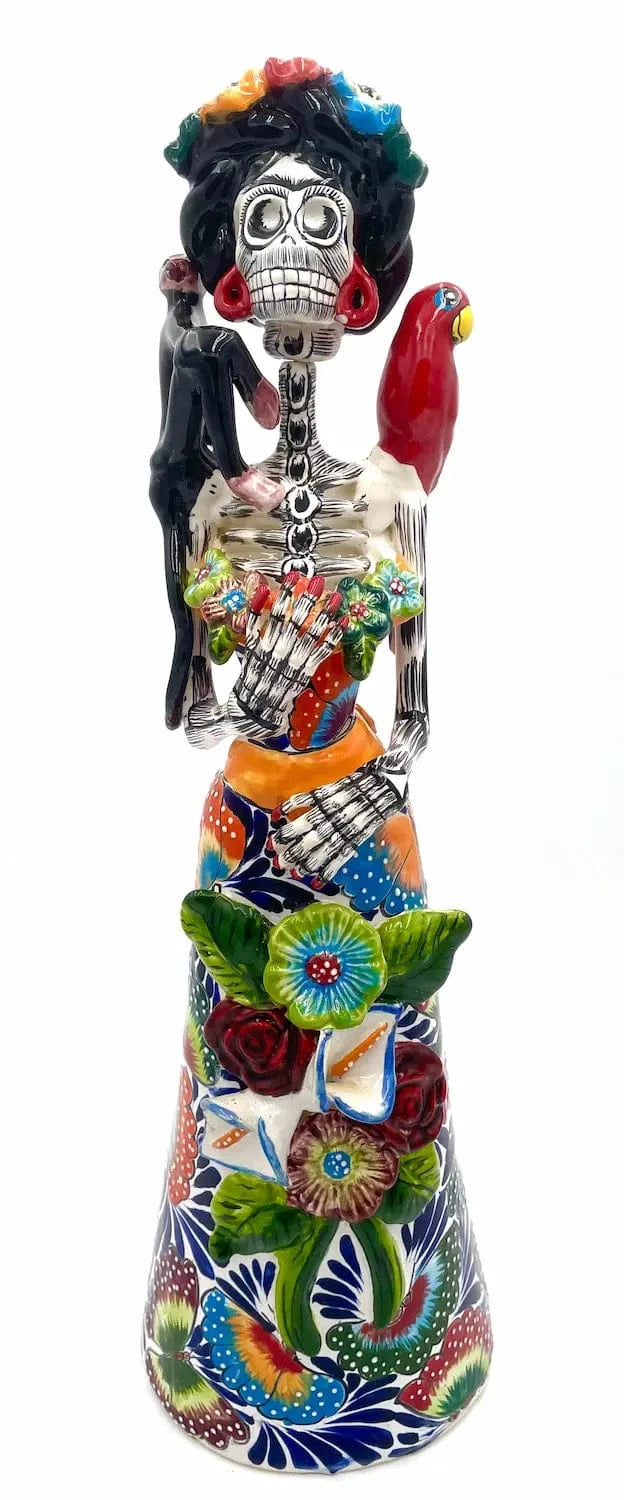 Mexoul Talavera Catrina - Colored Dress - Flowers Diadem - Parrot and Monkey