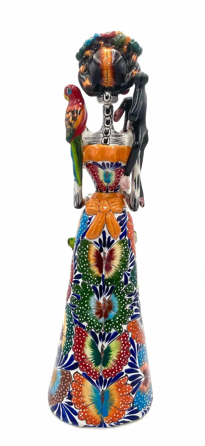 Mexoul Talavera Catrina - Colored Dress - Flowers Diadem - Parrot and Monkey