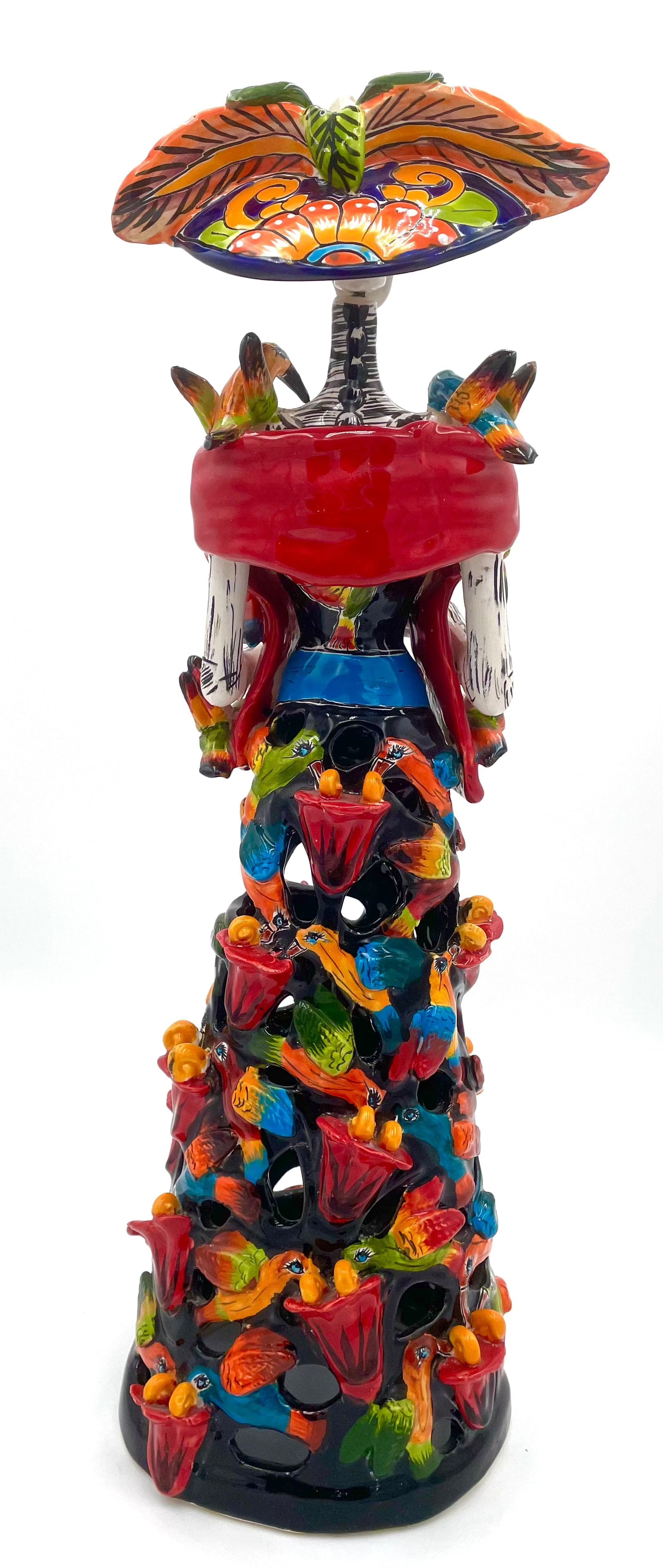 Mexoul Talavera catrina dressed with flowers and birds