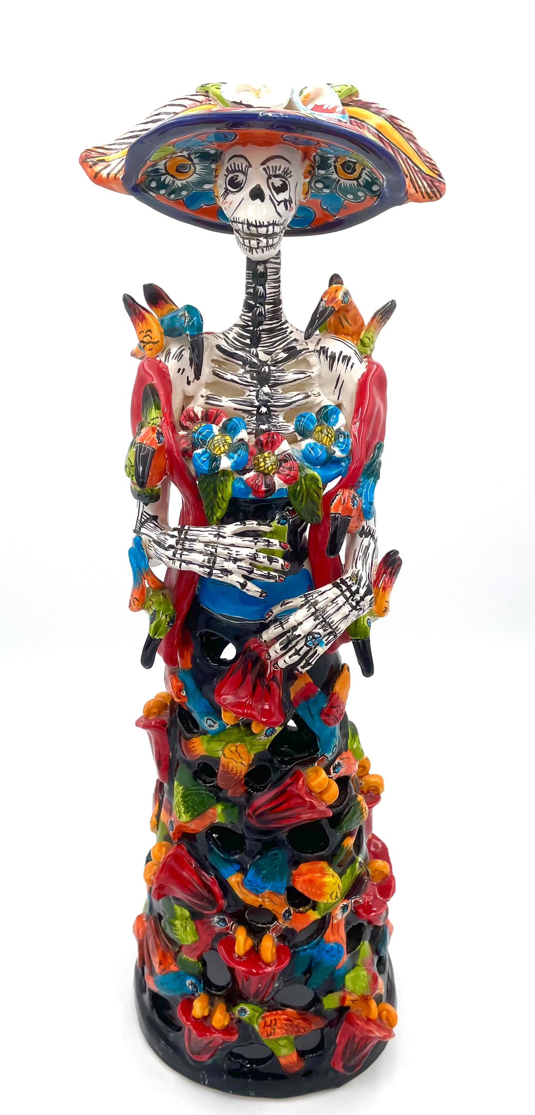 Mexoul Talavera catrina dressed with flowers and birds