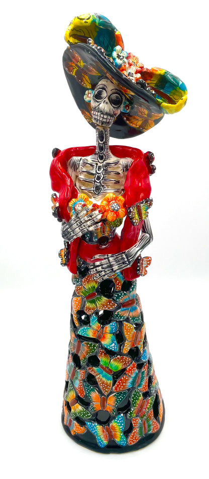 Mexoul Talavera catrina with colored butterflies dress and hat