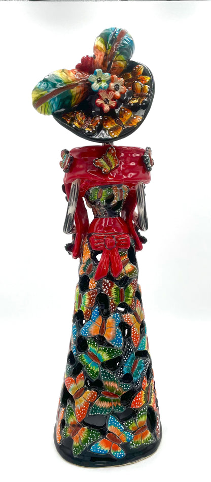 Mexoul Talavera catrina with colored butterflies dress and hat