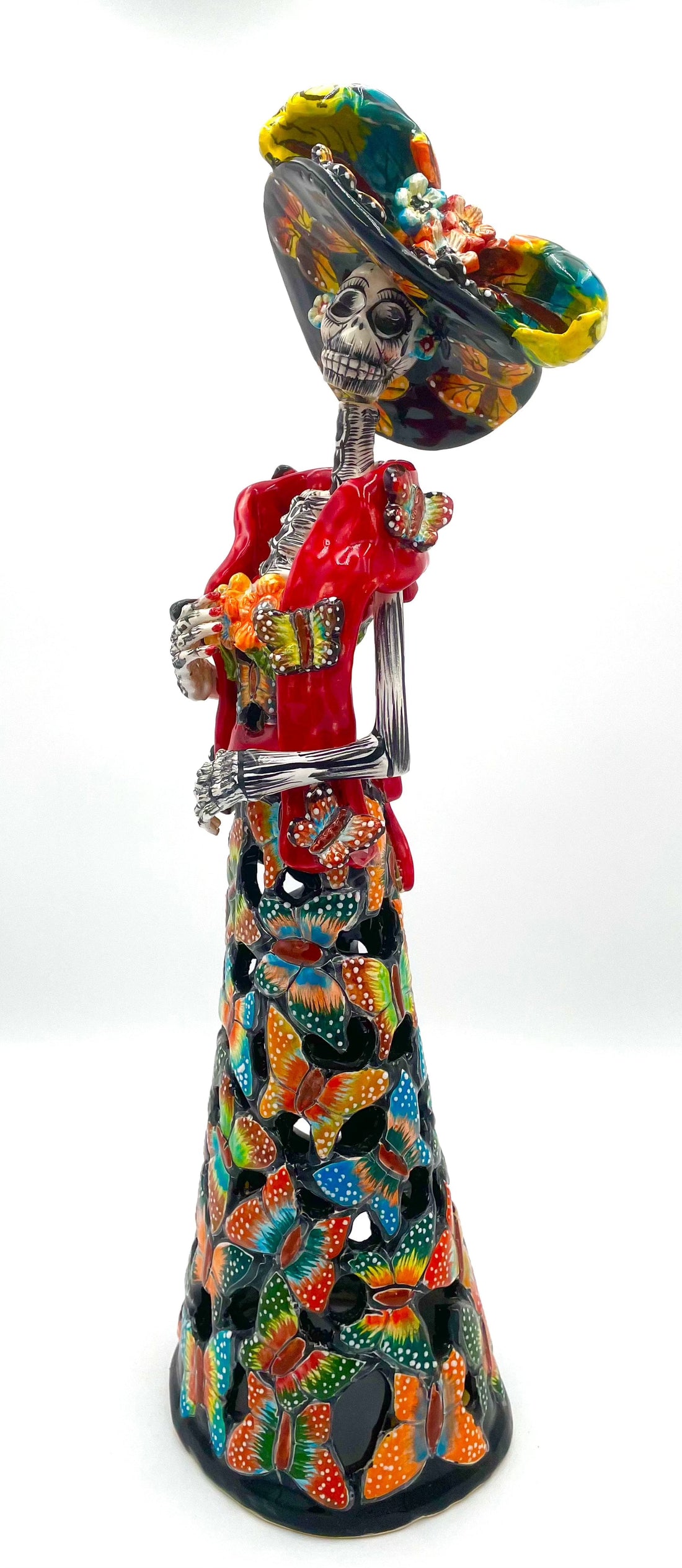 Mexoul Talavera catrina with colored butterflies dress and hat