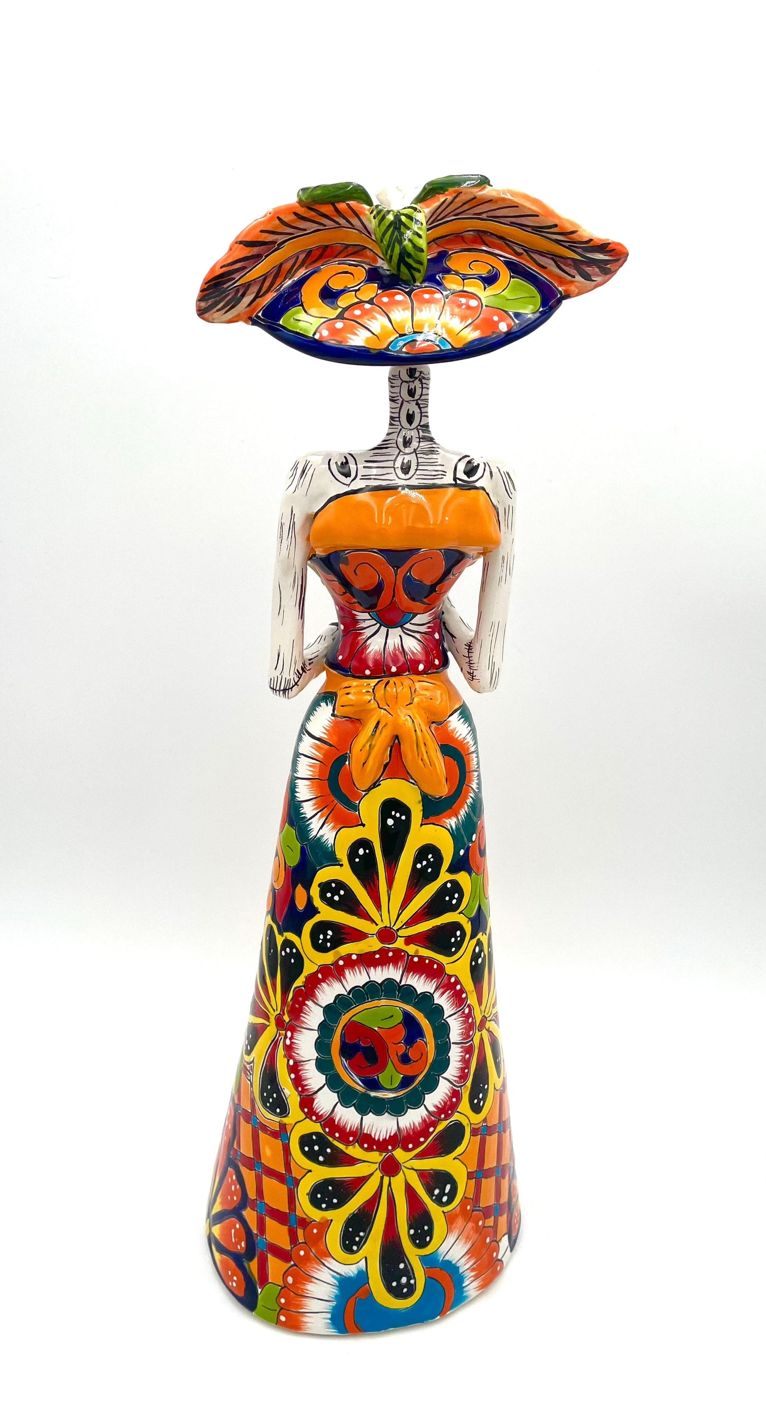 Mexoul Talavera catrina with colored dress and flowers