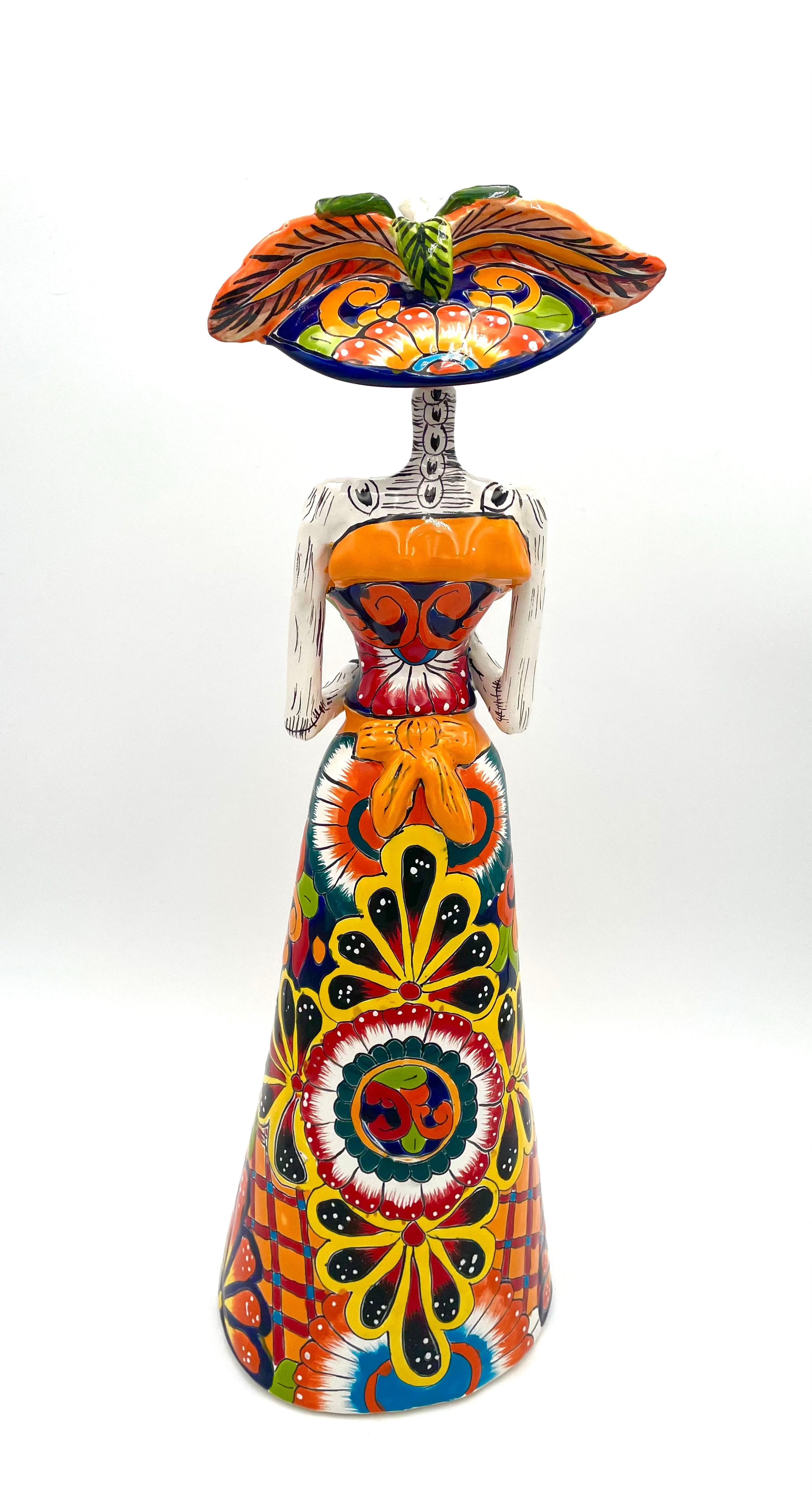 Mexoul Talavera catrina with colored dress and flowers