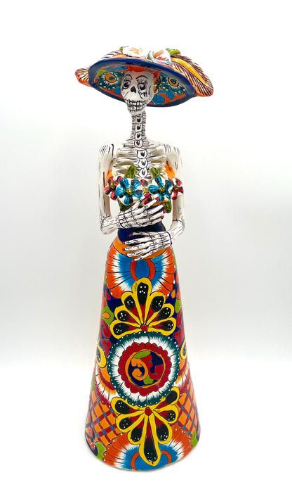 Mexoul Talavera catrina with colored dress and flowers