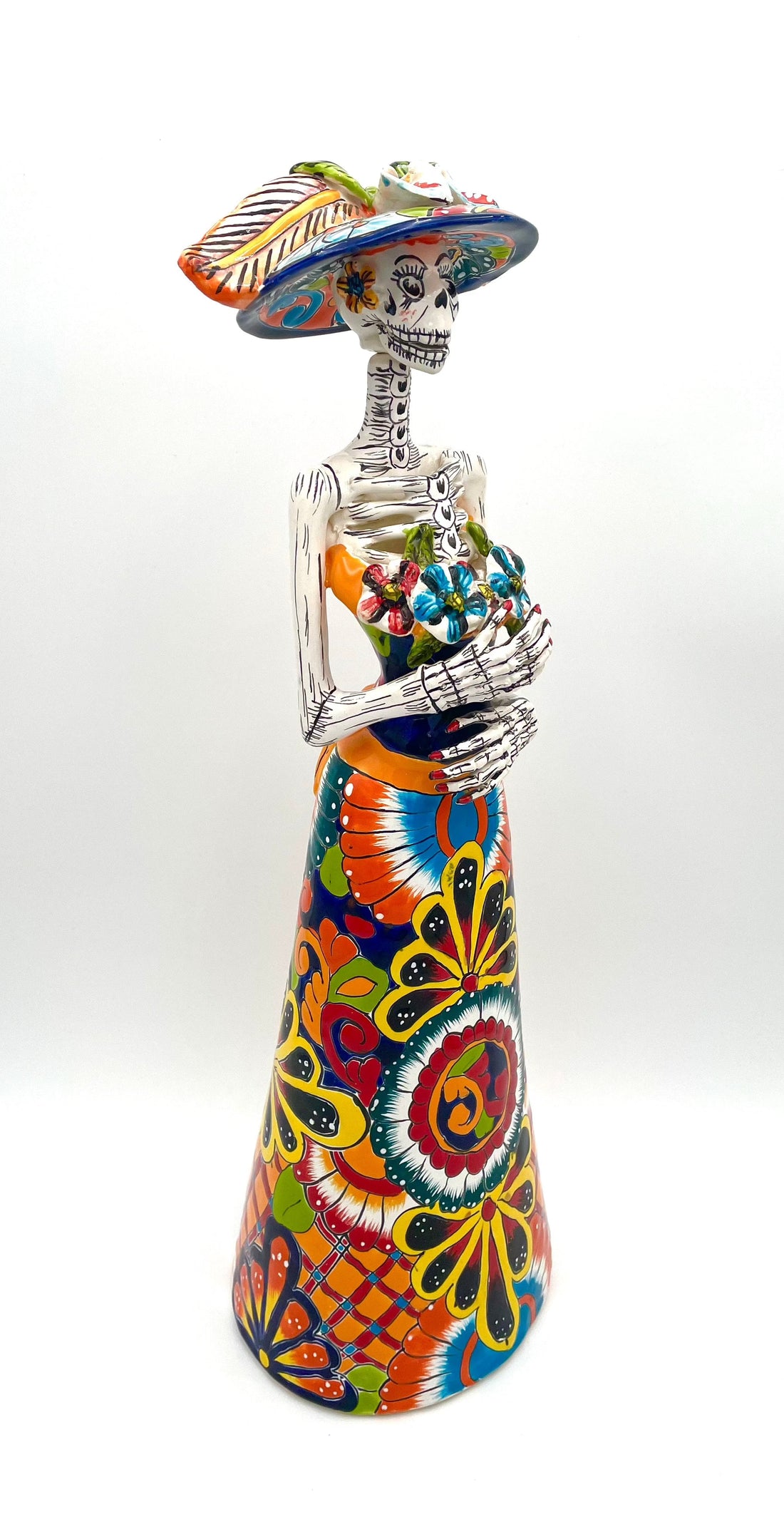 Mexoul Talavera catrina with colored dress and flowers