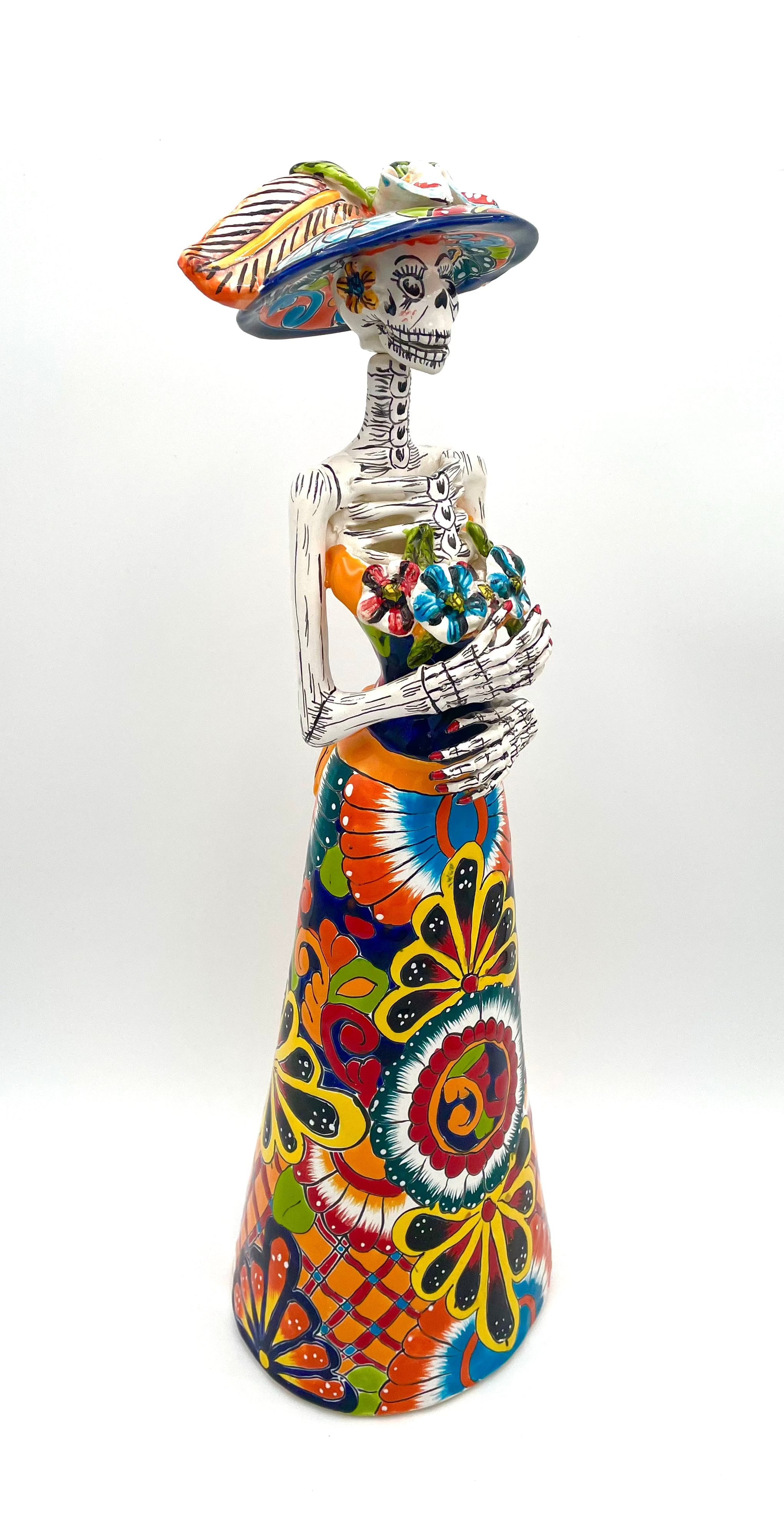 Mexoul Talavera catrina with colored dress and flowers