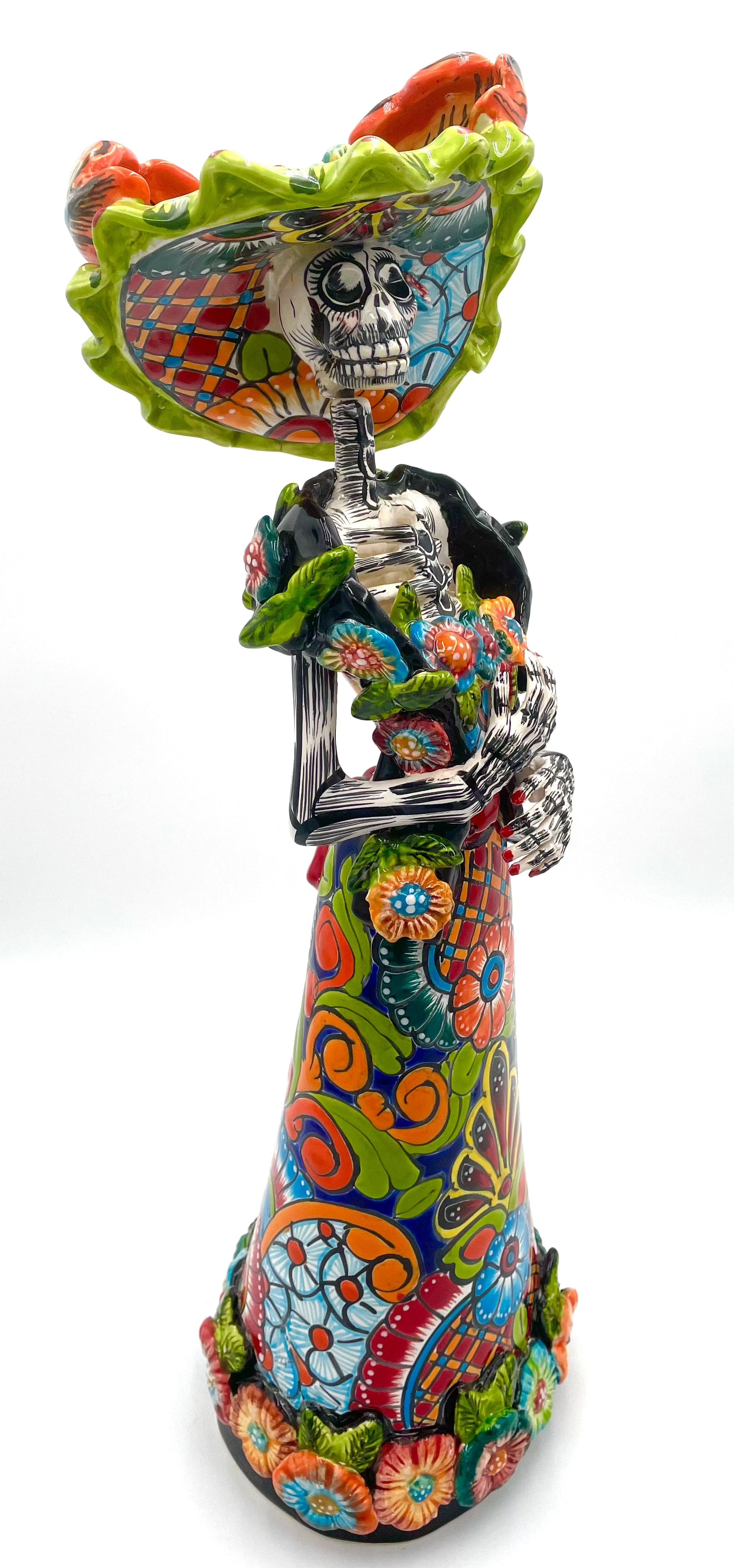 Mexoul Talavera catrina with colored dress and green hat