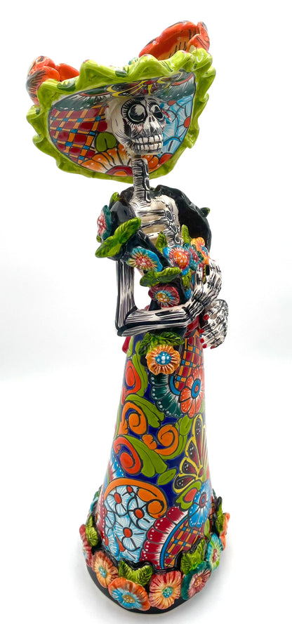 Mexoul Talavera catrina with colored dress and green hat