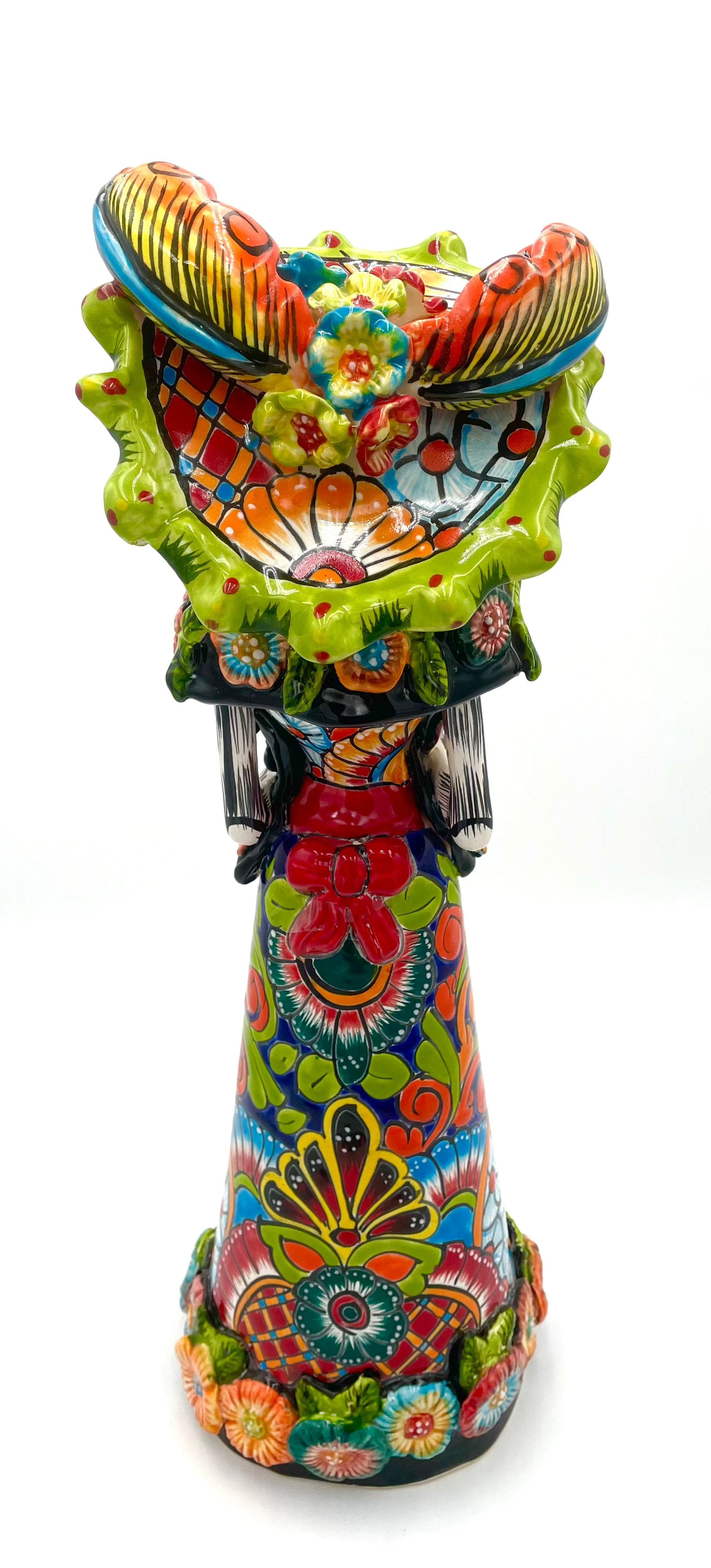 Mexoul Talavera catrina with colored dress and green hat