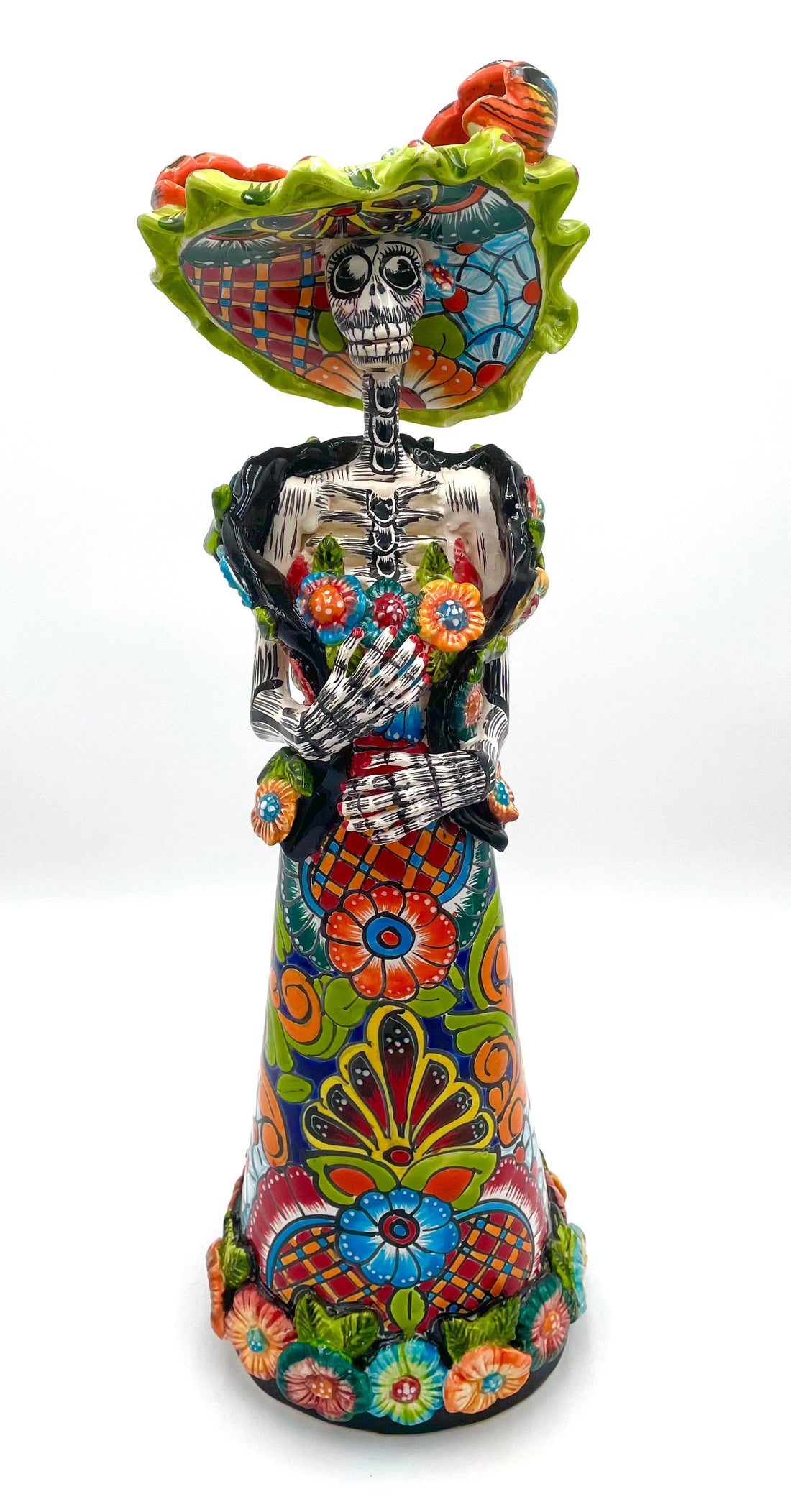 Mexoul Talavera catrina with colored dress and green hat