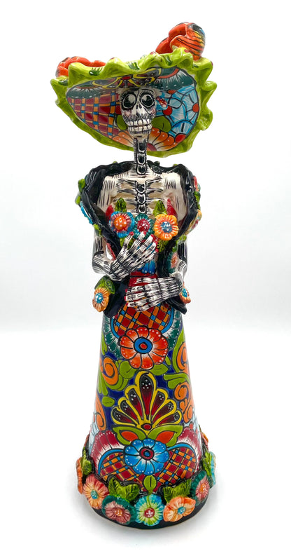 Mexoul Talavera catrina with colored dress and green hat