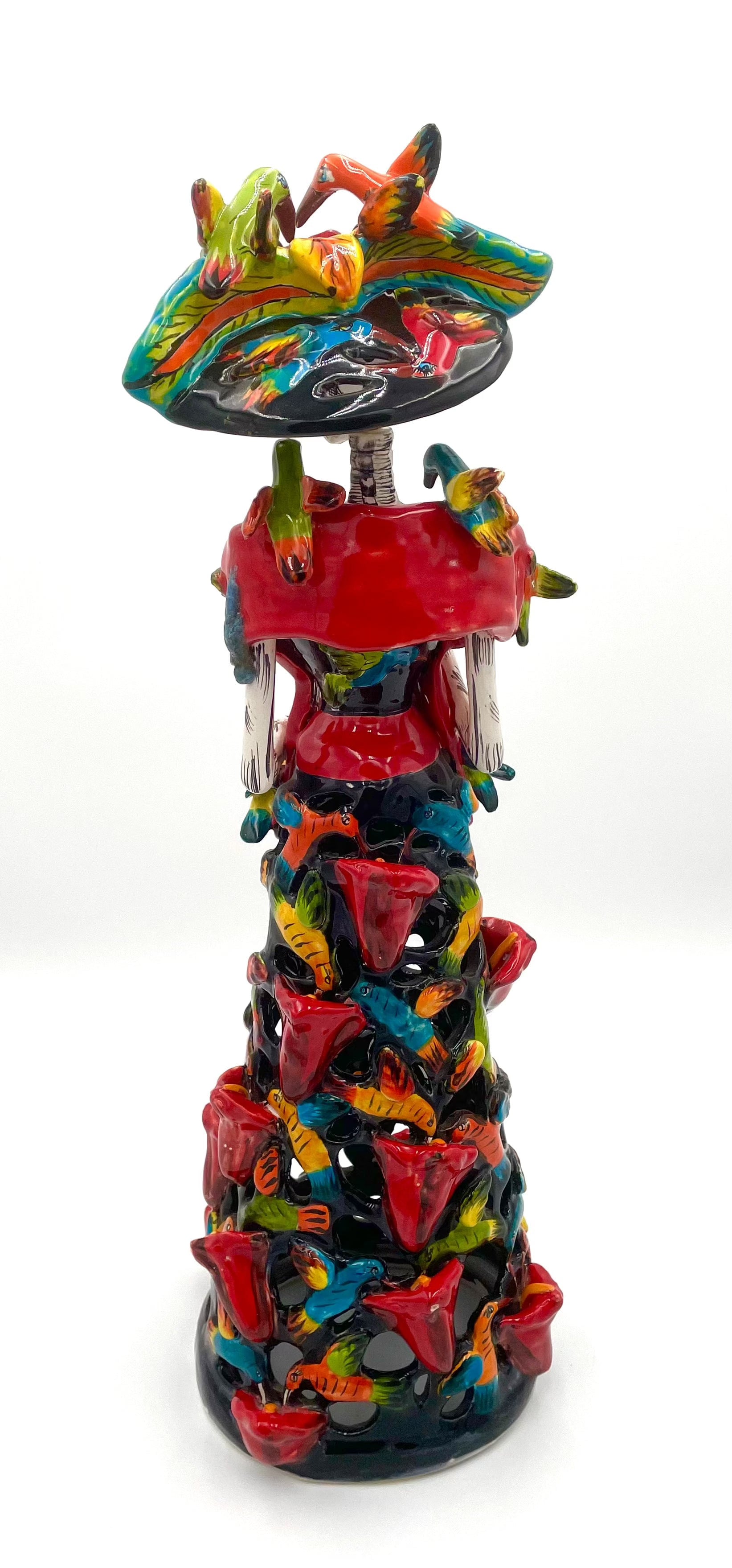 Mexoul Talavera catrina with red tulips and birds dress