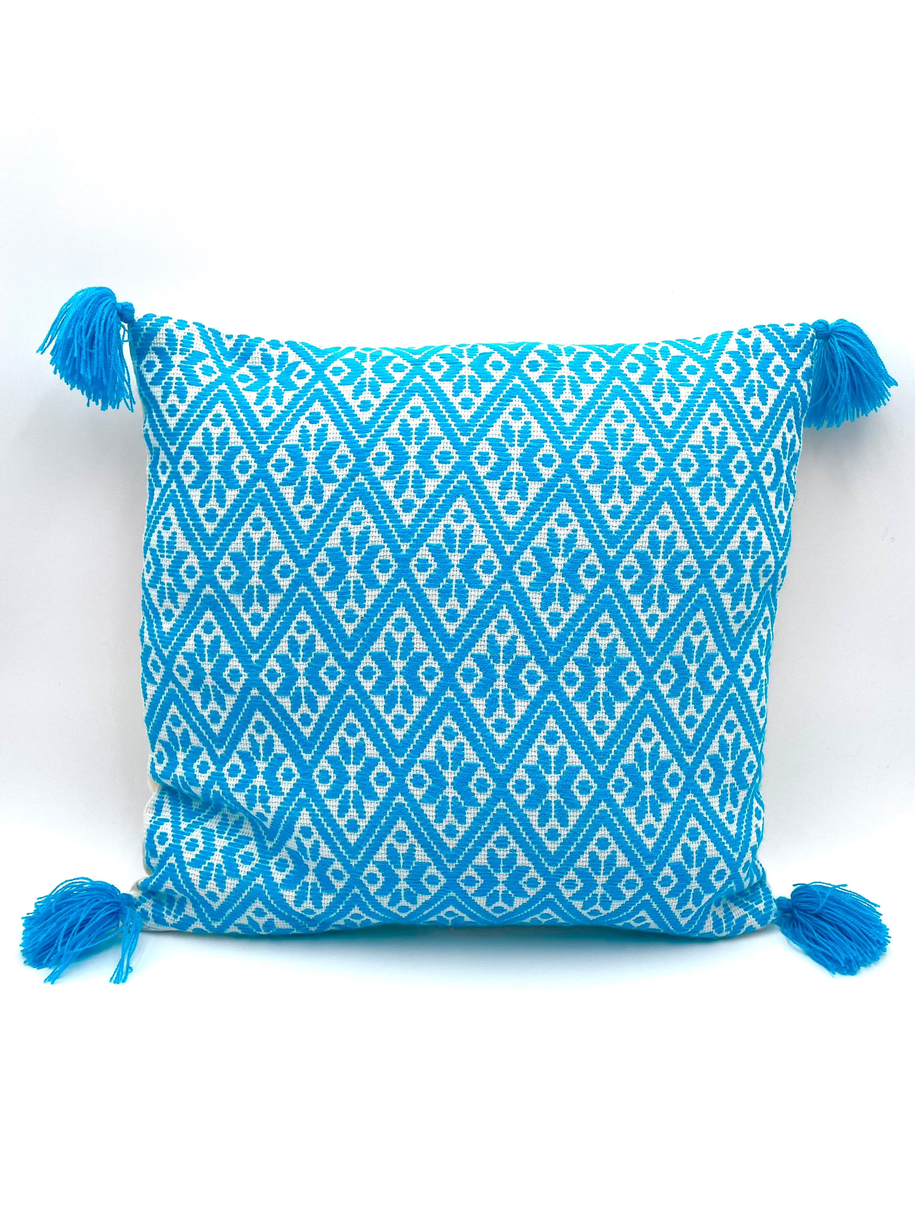 Mexoul White and Light Blue Embroidered cushions