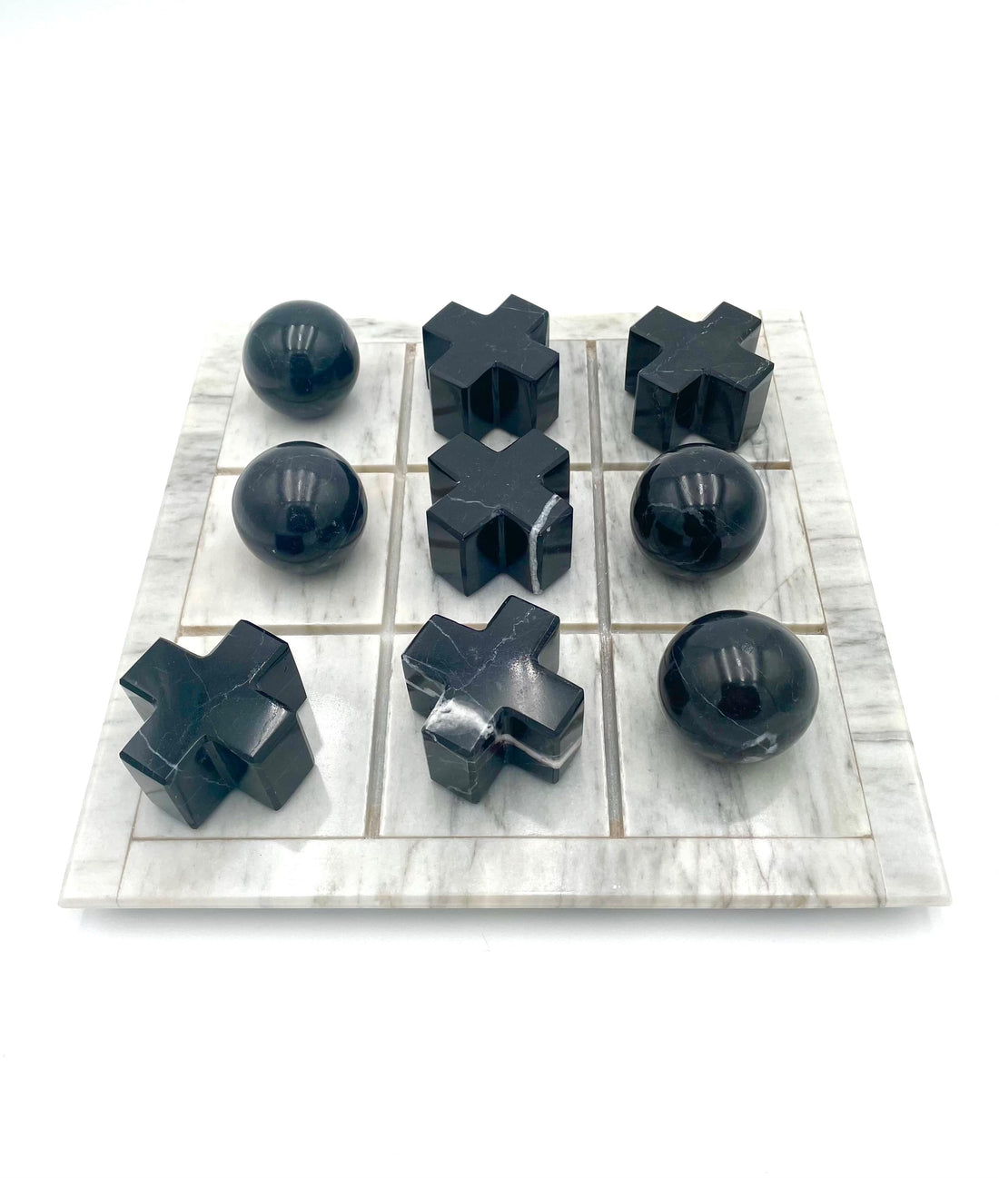 Mexoul White Board with Black Pieces Marble 3D Tic tac toe set