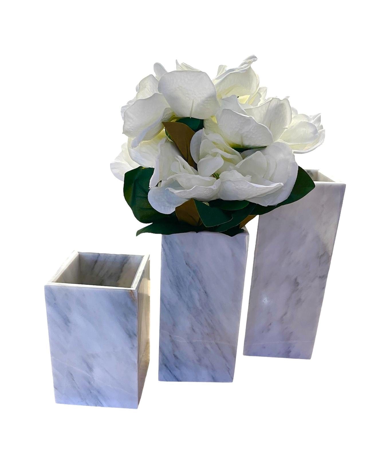Mexoul White Marble 3 Square vase set
