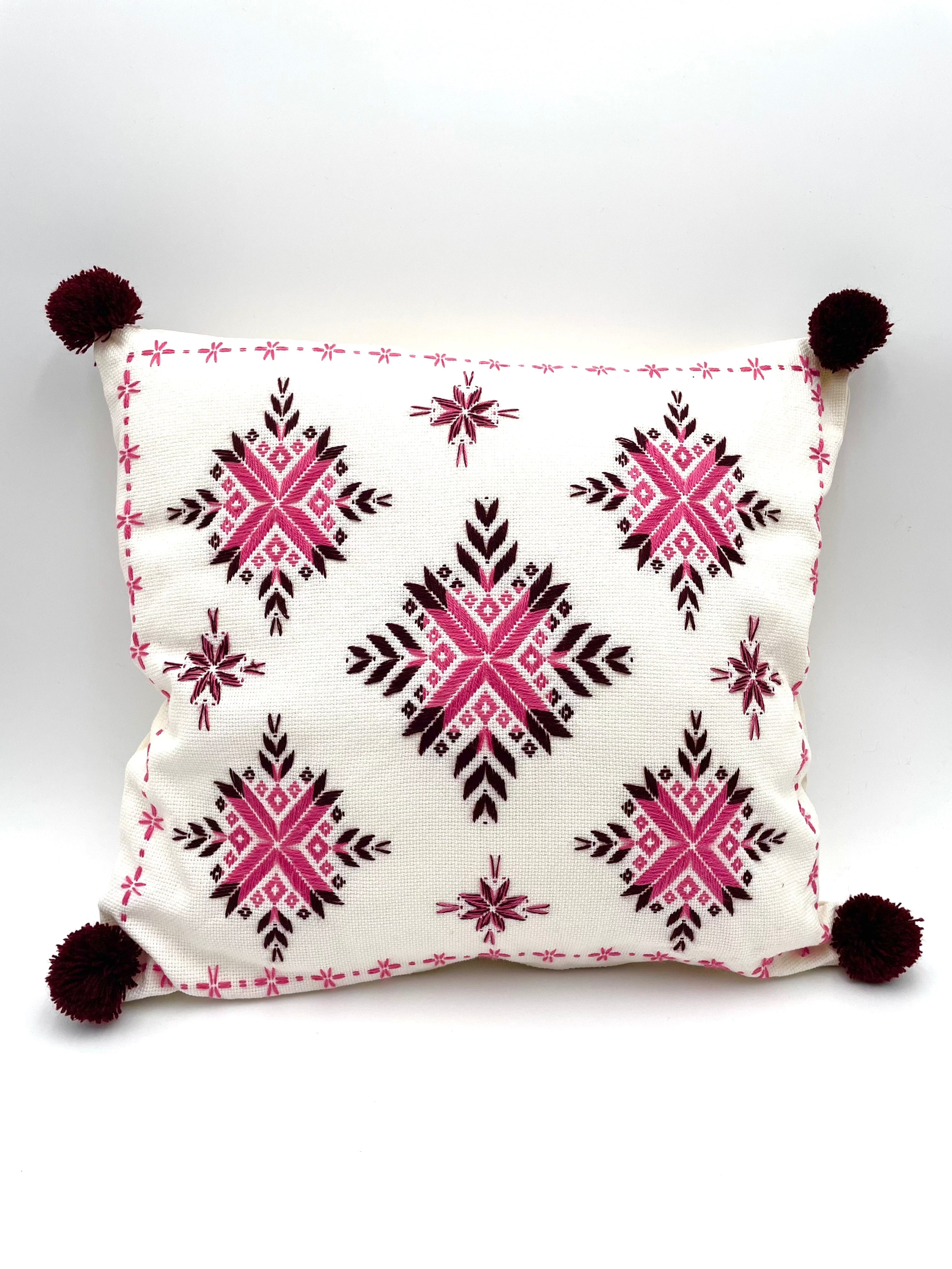 Mexoul White with Pink and Black Embroidered cushions