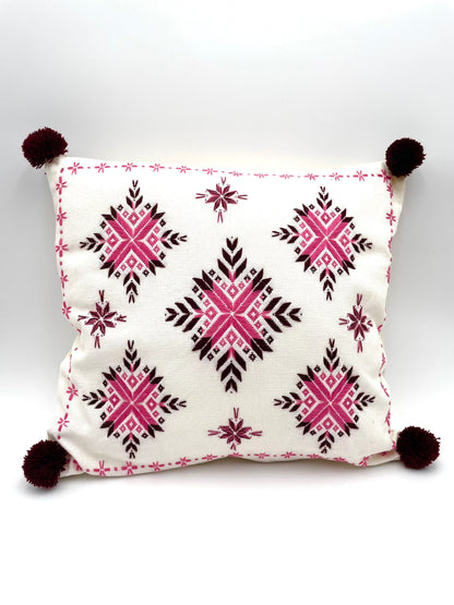 Mexoul White with Pink and Black Embroidered cushions