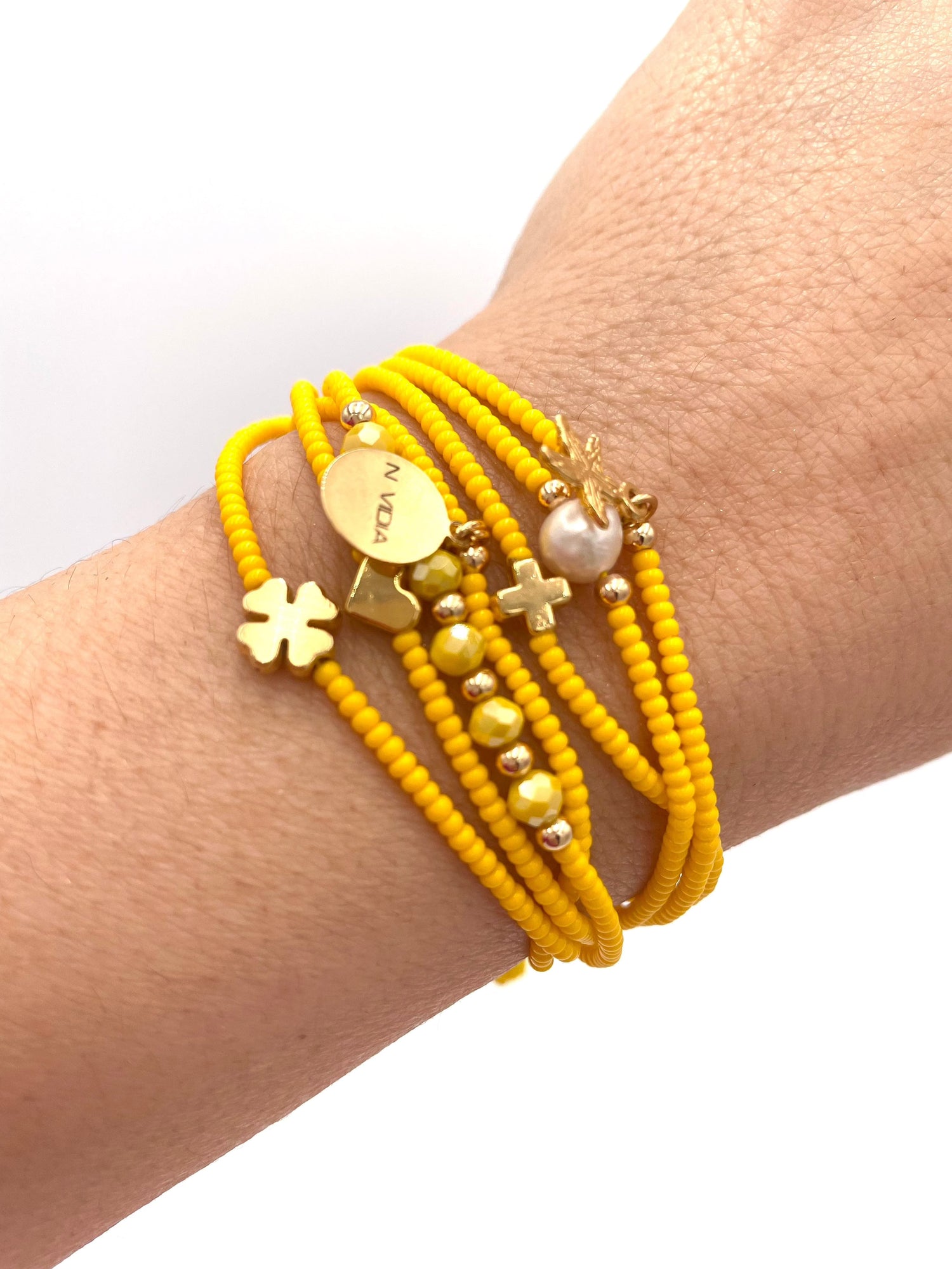 Mexoul Yellow Handmade beaded 7 stran bracelet