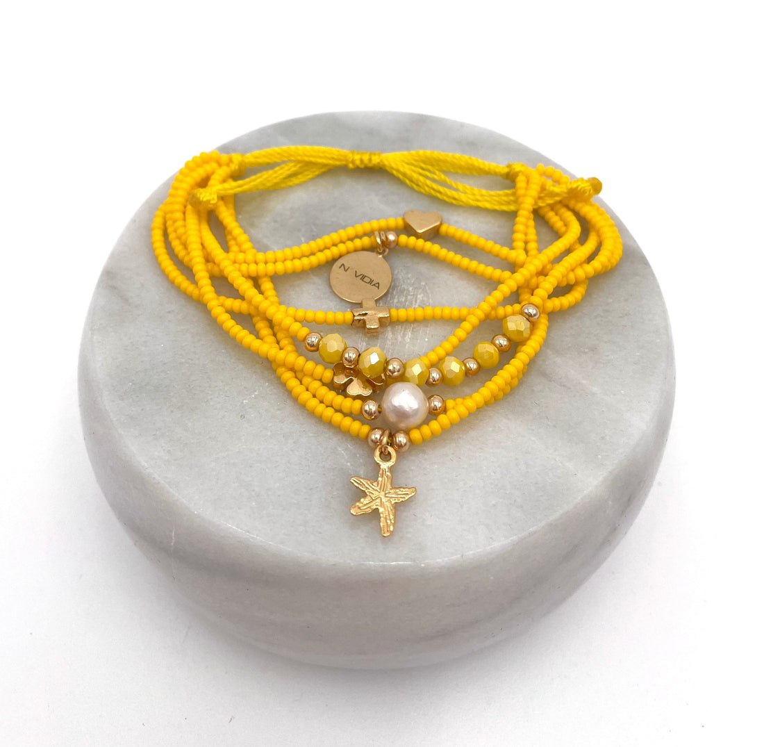 Mexoul Yellow Handmade beaded 7 stran bracelet