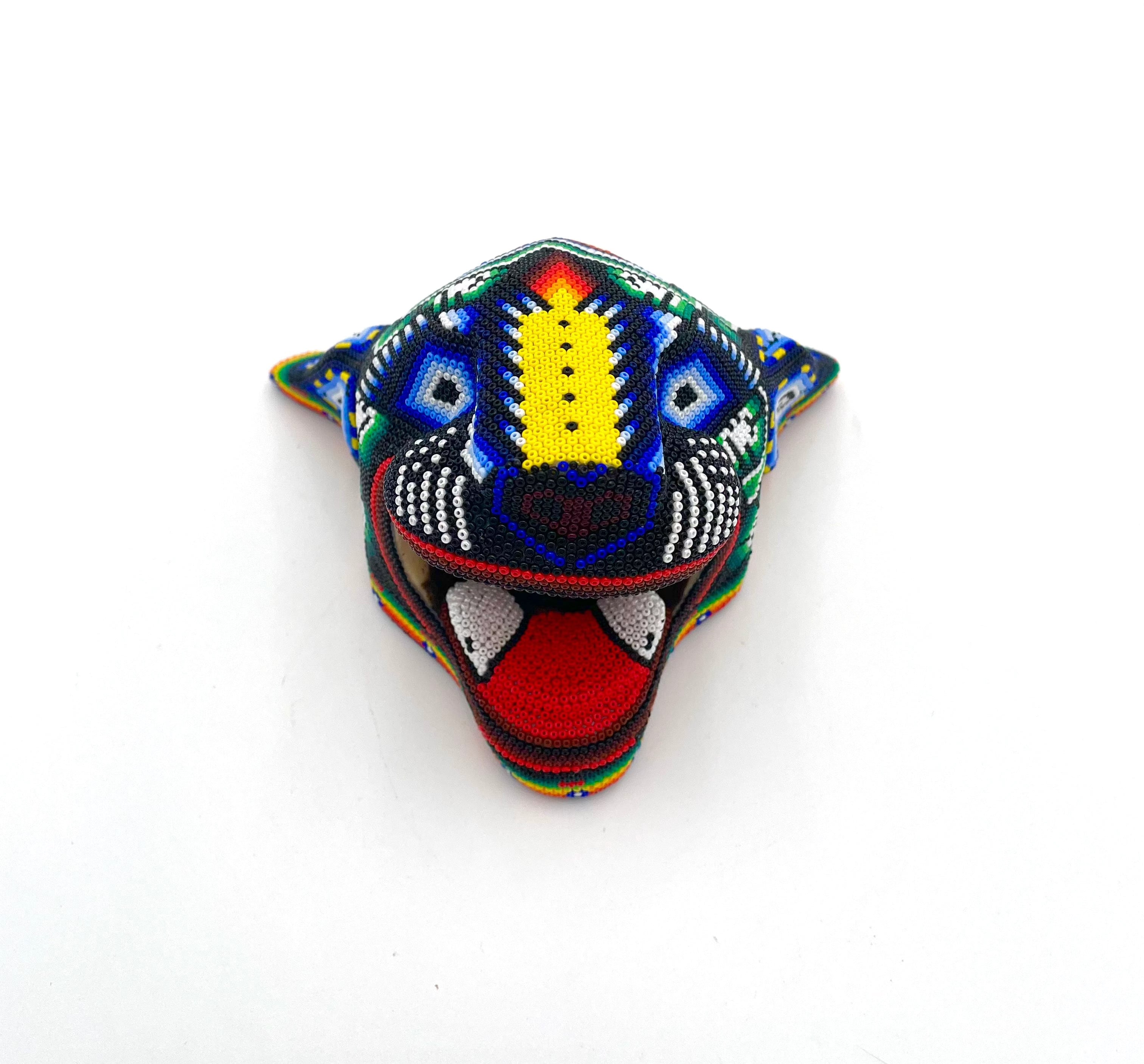 Mexoul YELLOW NOSE Huichol art jaguar head